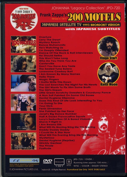 FRANK ZAPPA / FRANK ZAPPA'S "200 MOTELS" 1971-1993年・Japanese subtitles- (1DVD-R)