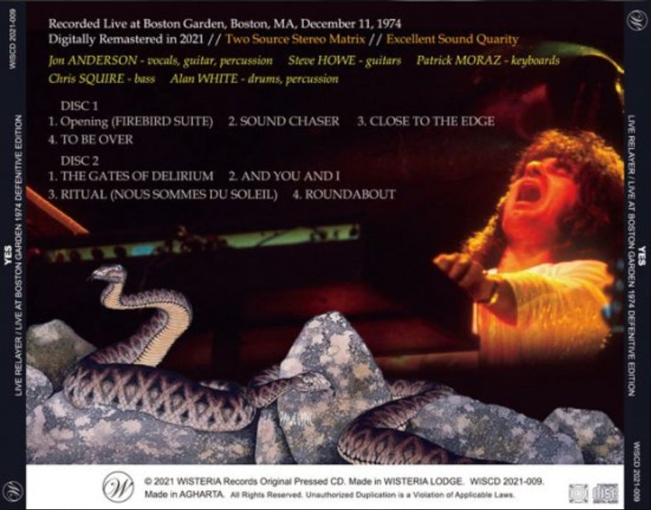 YES / LIVE RELAYER: LIVE AT BOSTON GARDEN 1974 DEFENITIVE EDITION (2CD)  WISCD 2021-009